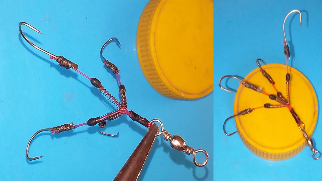 [ DIY FISHING ] Amazing Technique to Tie 4 Hooks Using a Gas Lighter Spring. 
