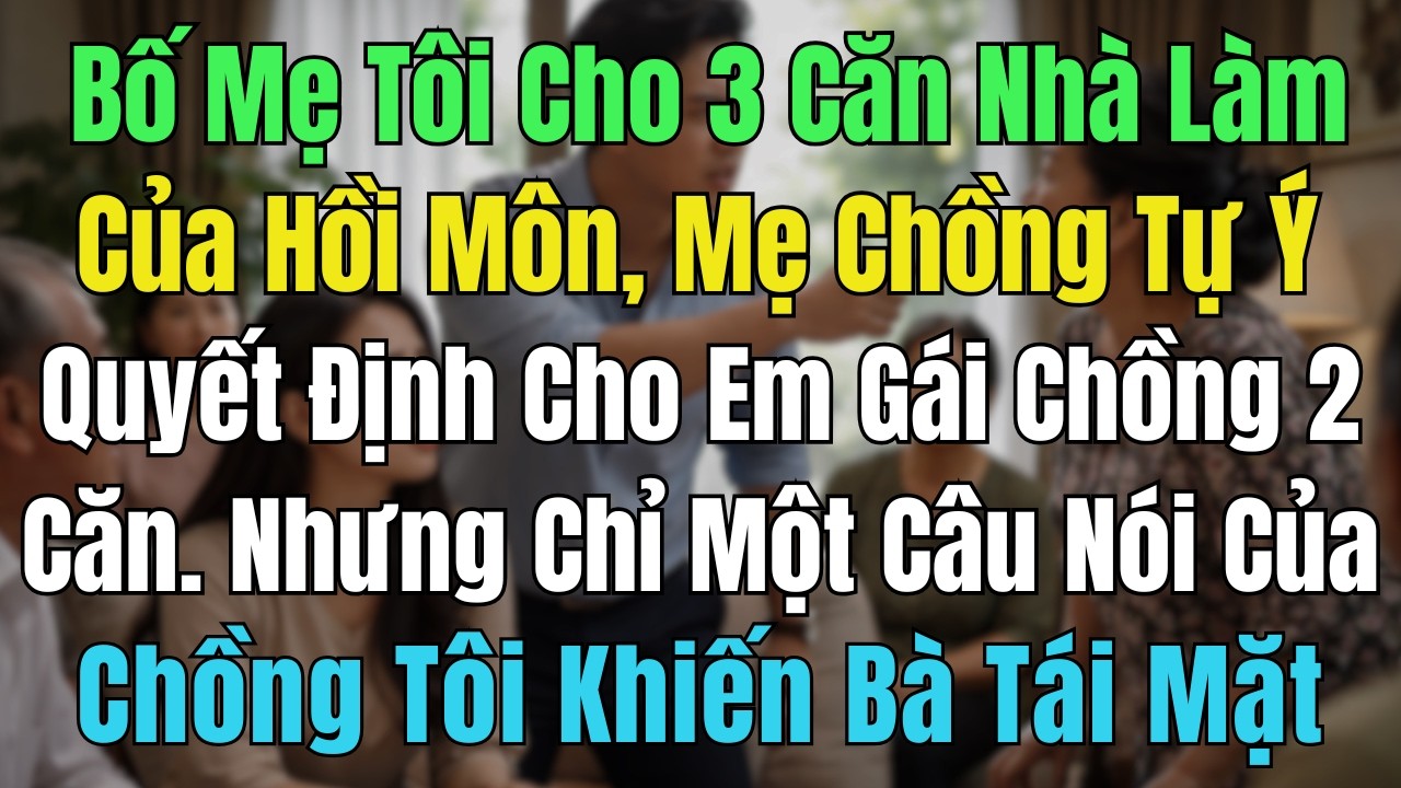 Bố Mẹ Tôi Cho 3 Căn Nhà Làm Của Hồi Môn, Mẹ Chồng Tự Ý Quyết Định Cho Em Gái Chồng 2 Căn. Nhưng Chỉ