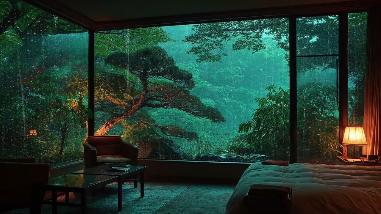 Soft Piano in a Rainy Bedroom 🎶🌧️ | 3 Hours Cozy Night Scene | Focus Study Productivity Sleep Relax