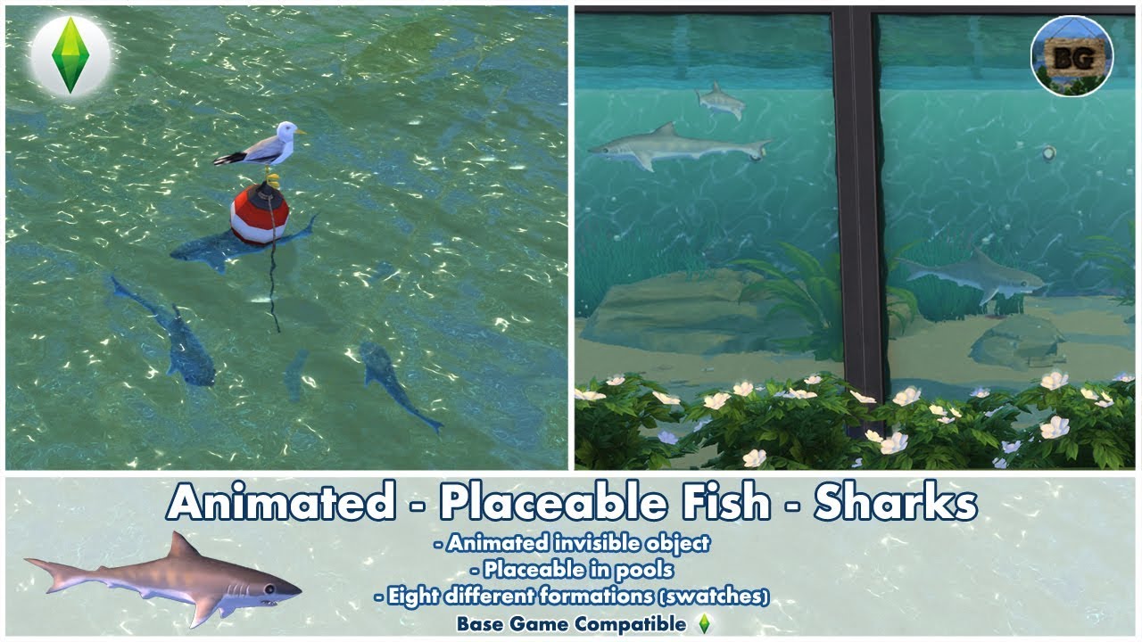 Bakies The Sims 4 Custom Content: Animated - Placeable Fish - Sharks 🦈