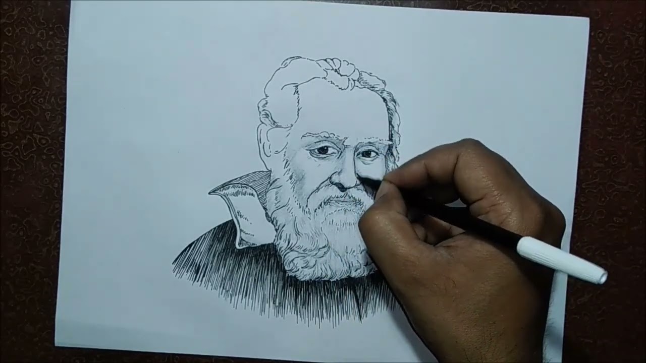 How to draw Galileo Galilei pen sketch