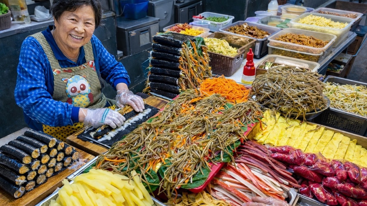 2평 시장 김밥집에서 아침 예약만 1000줄 파는 할머니?! 속재료가 남다른 이곳!! Koren street food