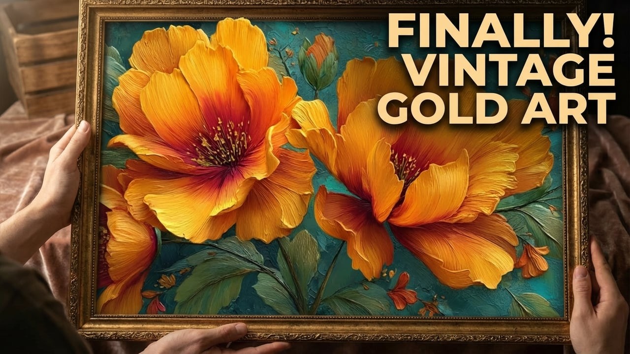 Golden Flowers Oil Painting | Vintage Gold Frame Art | TV Screensaver 4K
