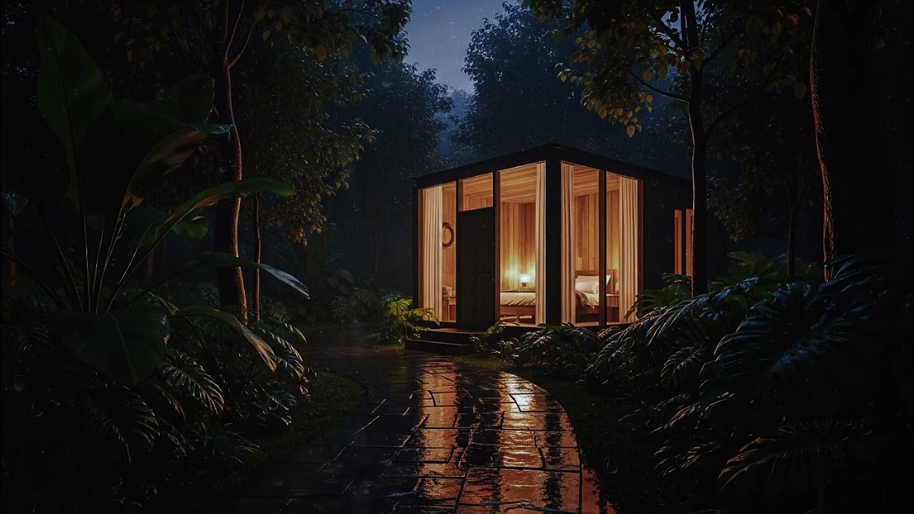 Gentle Rain Sounds at a Forest Cabin 🌧️ (No Ads) | Dark Bedroom Ambience for Better Sleep