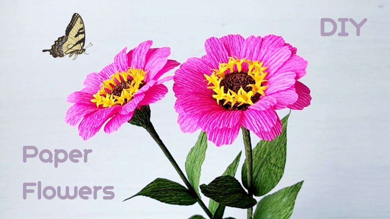 How To Make Zinnia  crepe paper Flowers/DIY Paper flower craft/Paper Flower Decorating Ideas 03-25