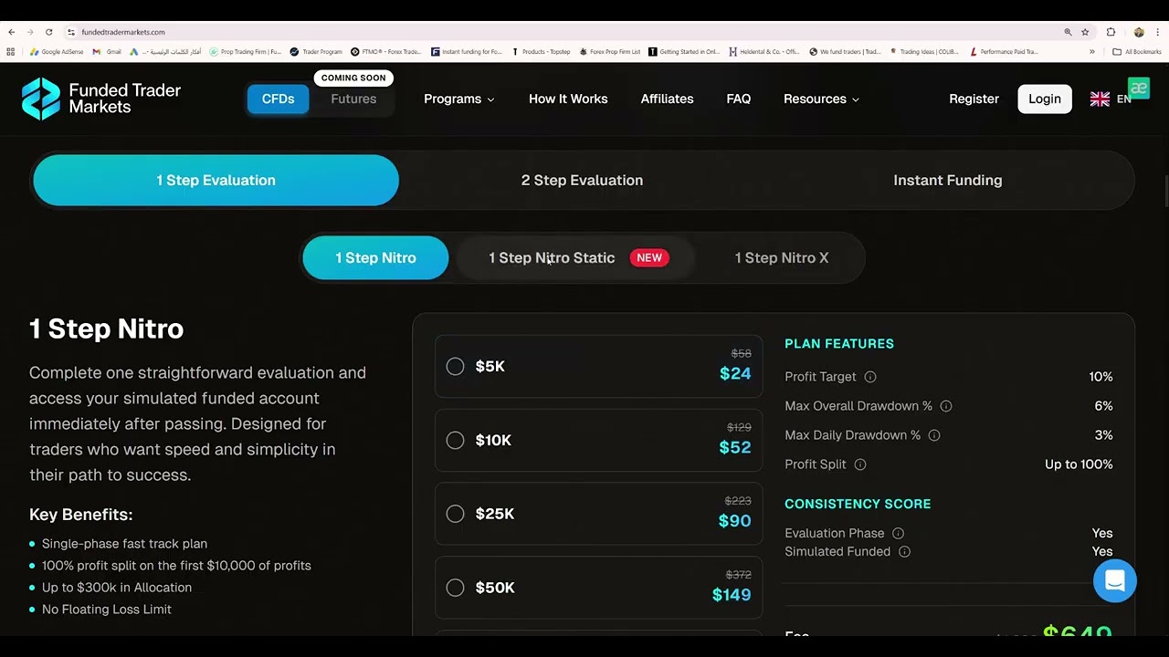 شرح الحسابات المختلفة فى شركة fundedtradermarkets للتمويل في سوق الفوركس