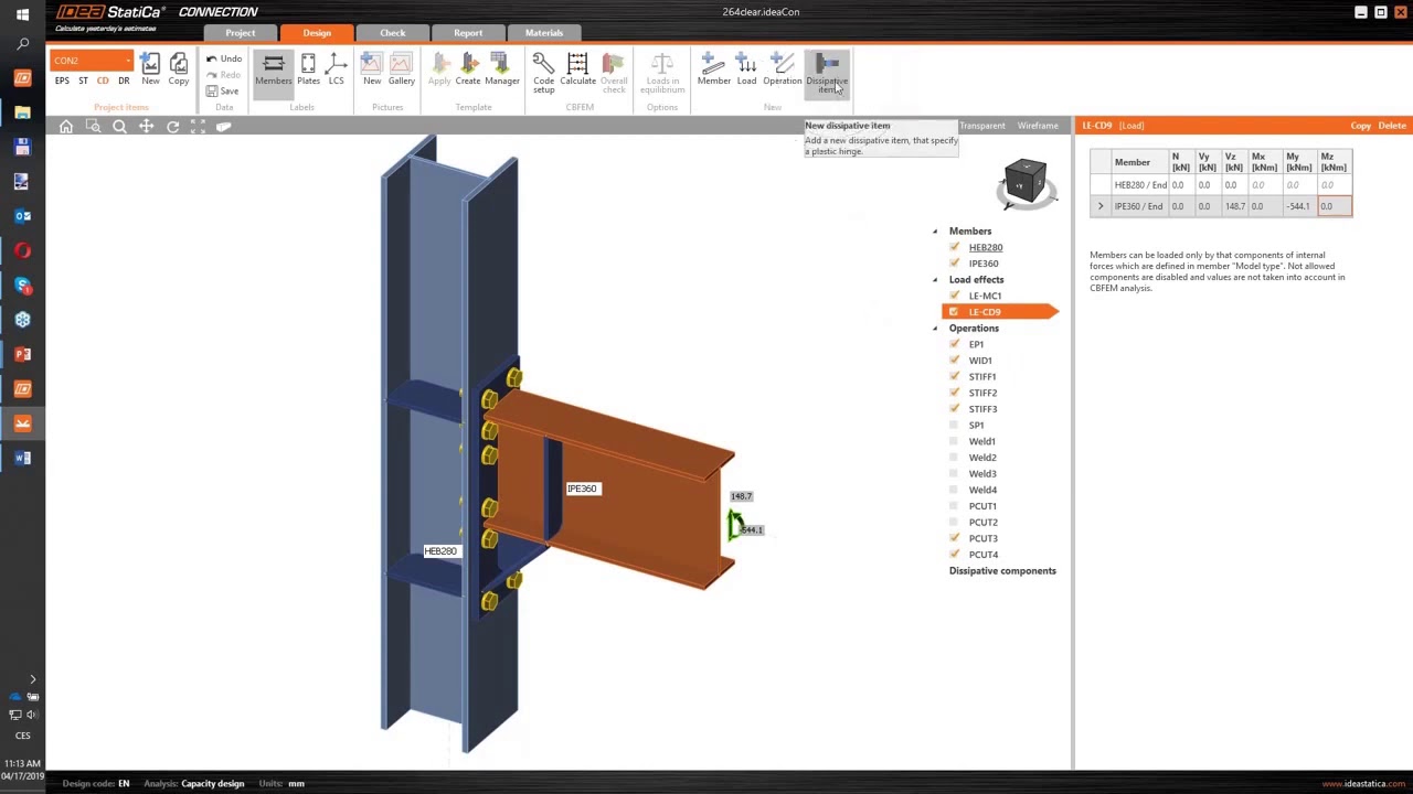 Design and code-check of a seismic connection in IDEA StatiCa
