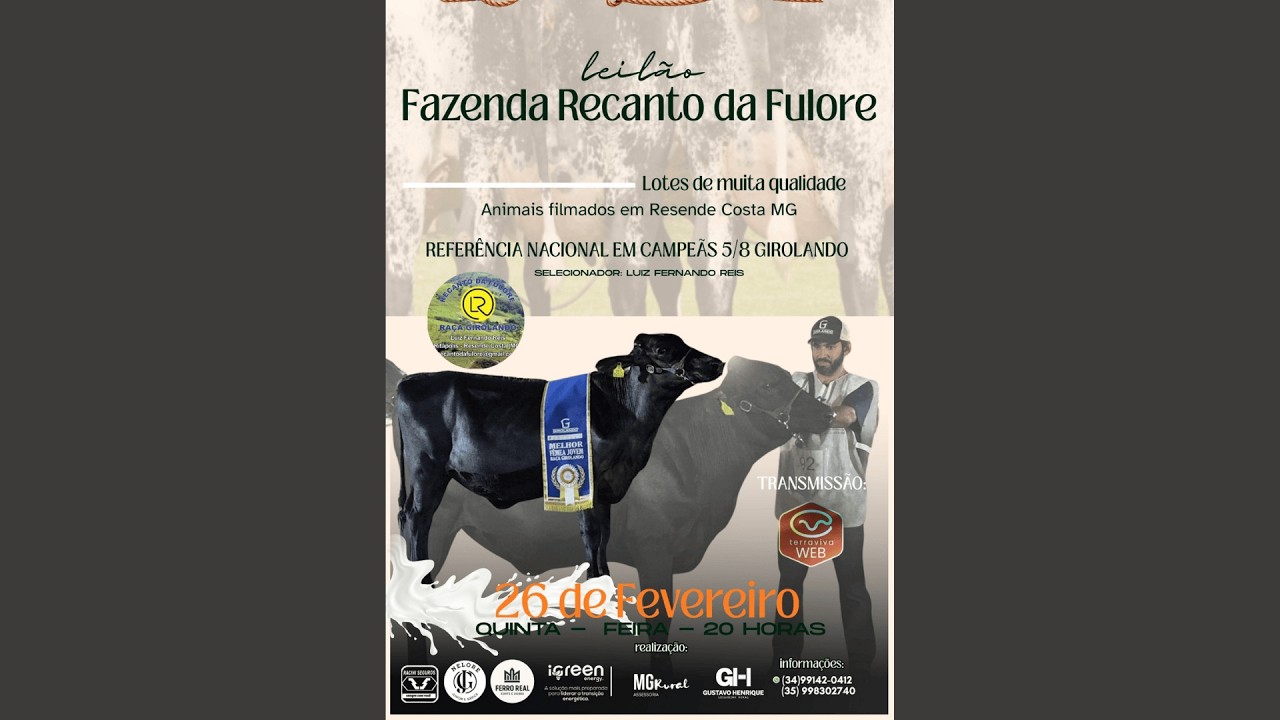 LEILÃO FAZENDA RECANTO DA FULORE | 26/02/2026 – 20H