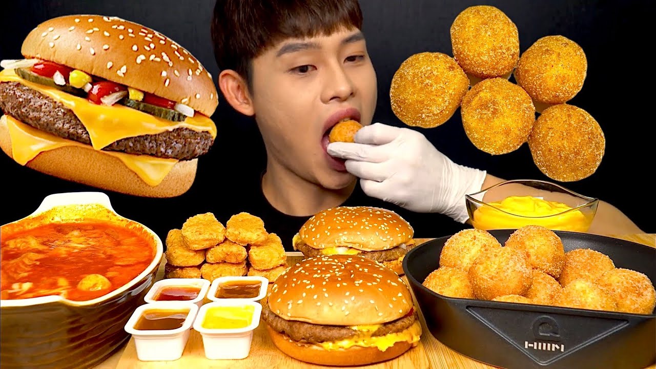 ASMR 치즈버거🍔 치즈떡볶이 츄러스치즈볼 맥너겟 먹방~!! Cheese Buger🧀 Cheese Tteokbokki Cheese Ball McNugget MuKBang~!!