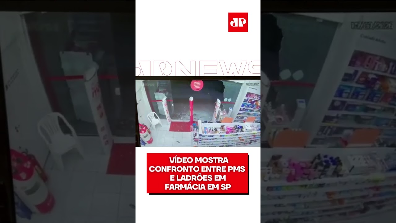 V&iacute;deo mostra confronto entre PMs e ladr&otilde;es em farm&aacute;cia em SP #shorts