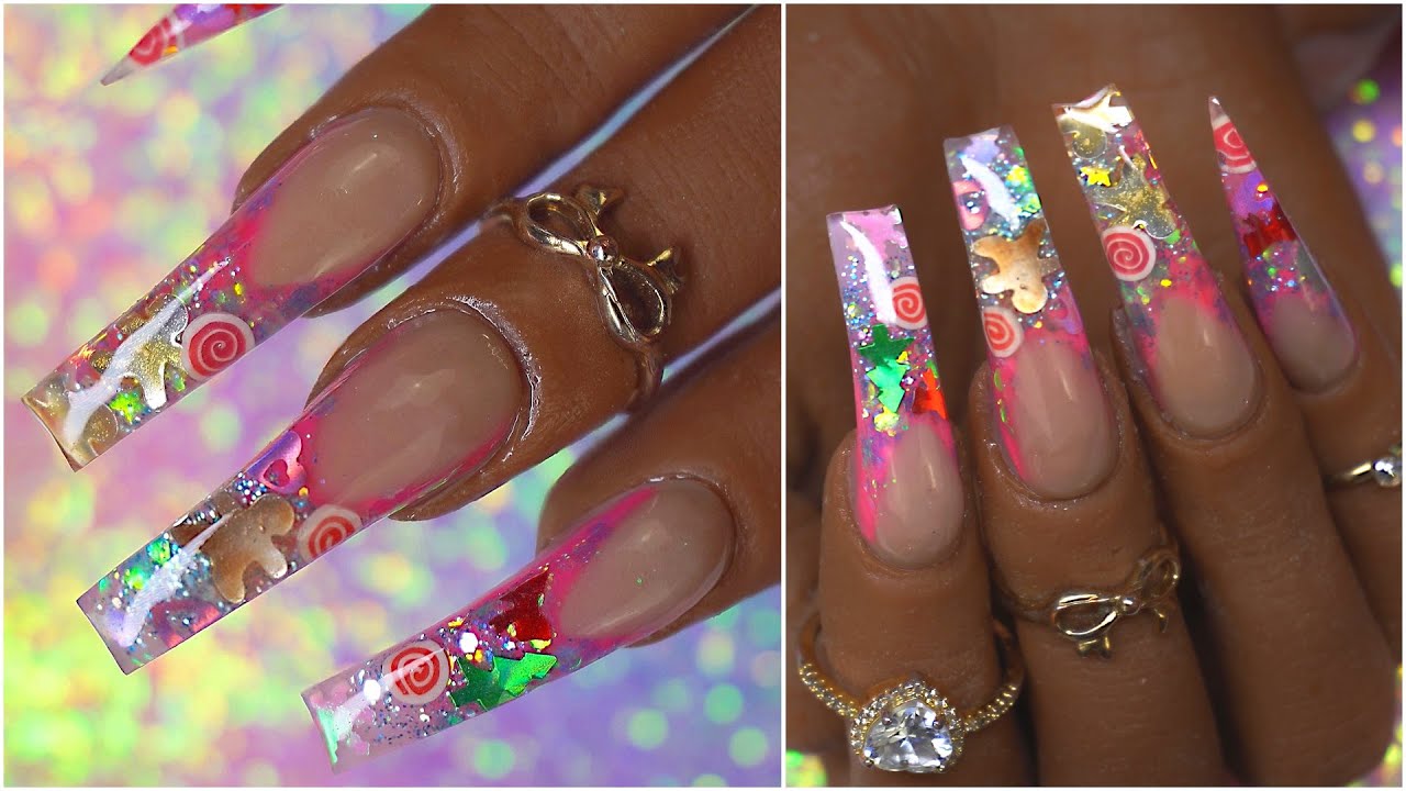 Glitter Overload Christmas Festive Gingerbread French Tips Acrylic Nail TUTORIAL DIY | MODELONES