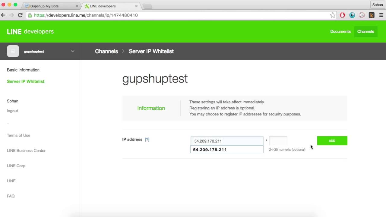 Publish a LINE chatbot using Gupshup