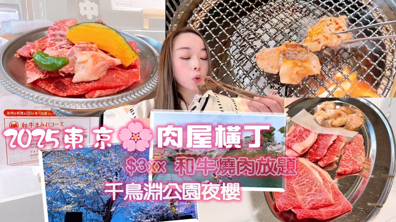 [有字幕]東京$3xx和牛燒肉放題，任食任飲!! 日本橋、千烏淵公園夜櫻 #美食 #旅行