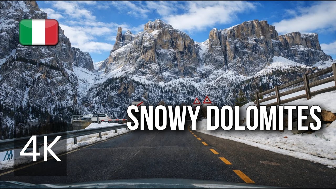 This is the Perfect Winter Road 🇮🇹❄️ DOLOMITES: Gardena & Sella Pass, 4K Scenic Tour