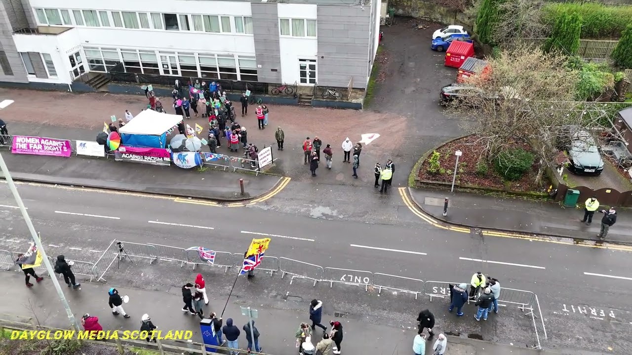12pm Anti illegal migration protest at Hotel Cladhan Jan 24.26 drone  footage 