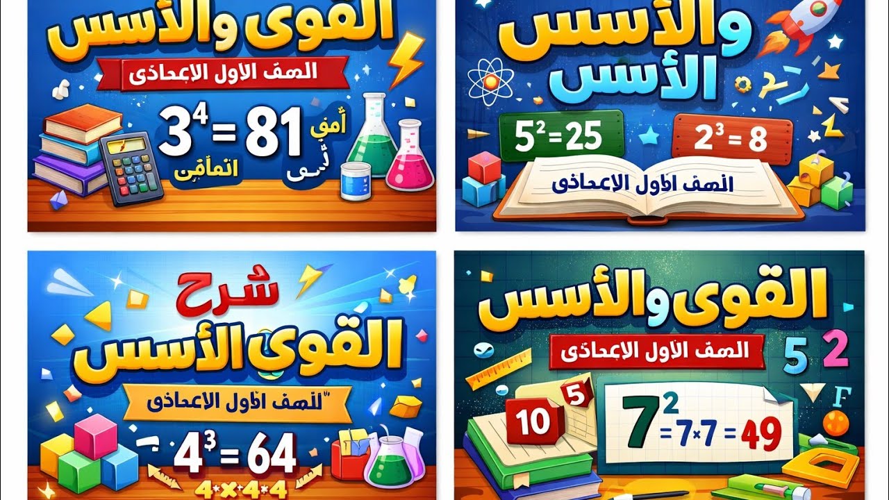 القوى و الأسس للصف الأول الاعدادي ( الدرس الاول جبر)