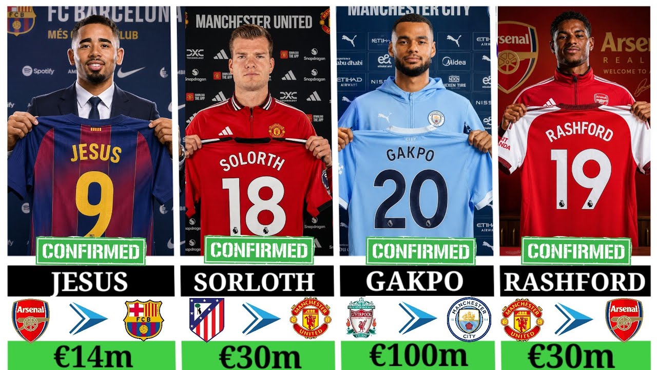 🚨 Confirmed Transfers Today Barcelona Sign Jesus, Sorloth to Man Utd, Rashford, Gakpo Shock Move 😱