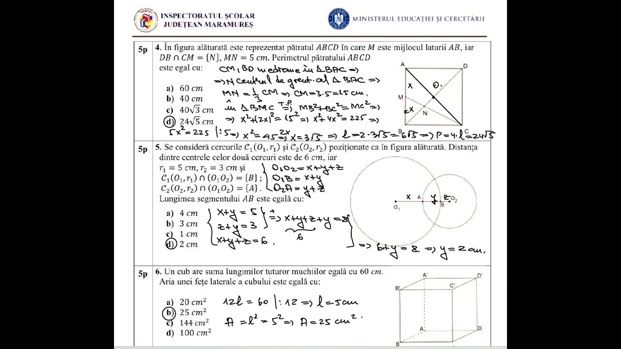 Simulare EN matematică ISJ Maramureş - decembrie 2025 - Subiectele I şi II