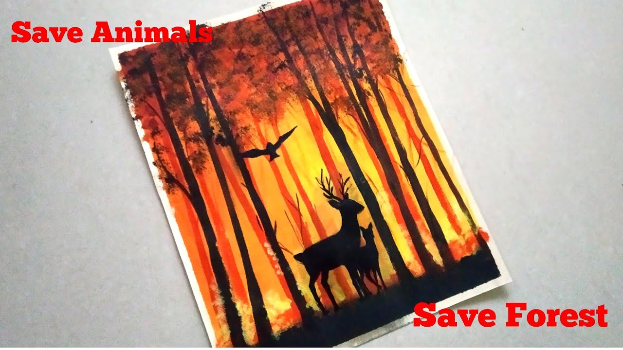 Burning Forest Painting / Acrylic  Painting/ Save Animals Painting
