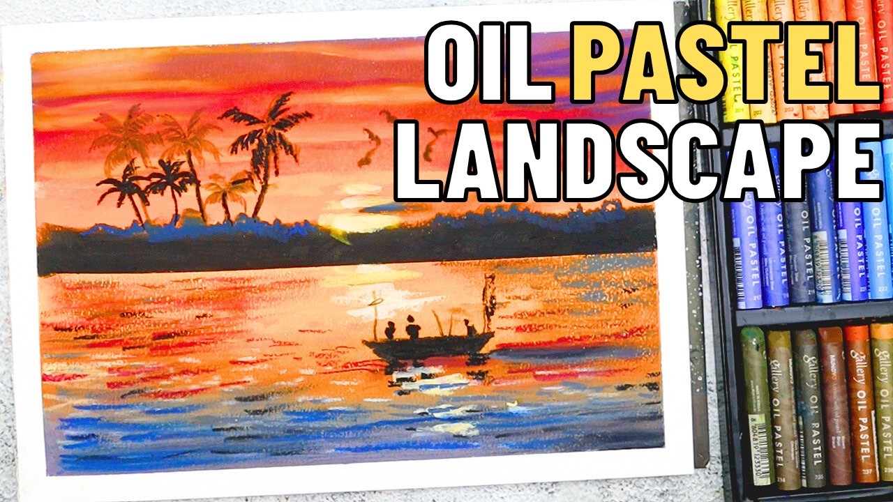 Oil Pastel - Sunset Landscape Painting For Beginners - Ashutosh Art studio