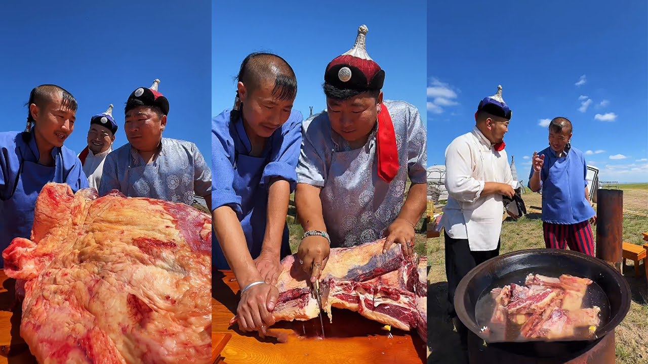 Three brothers stewing beef steaks, isn't that great?#food#delicous