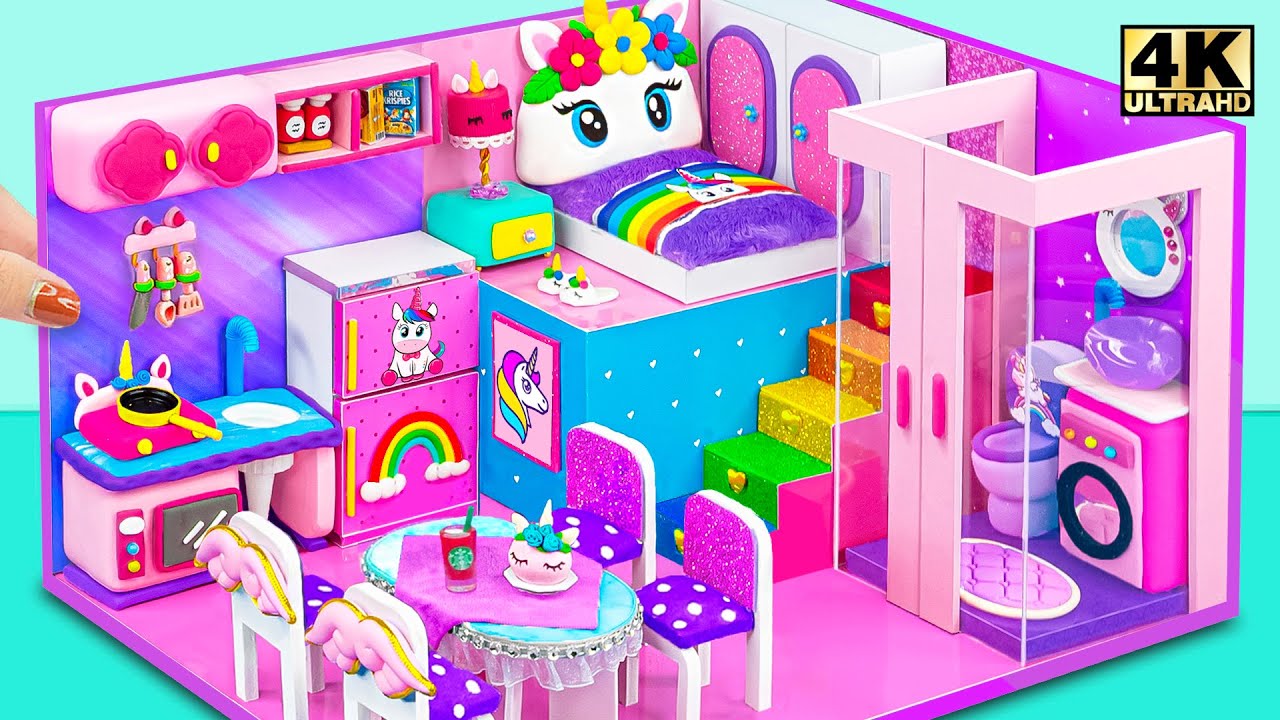 DIY Miniature House 🦄 Satisfying Building Purple Unicorn House with DIY Miniature Kitchen Set Toys
