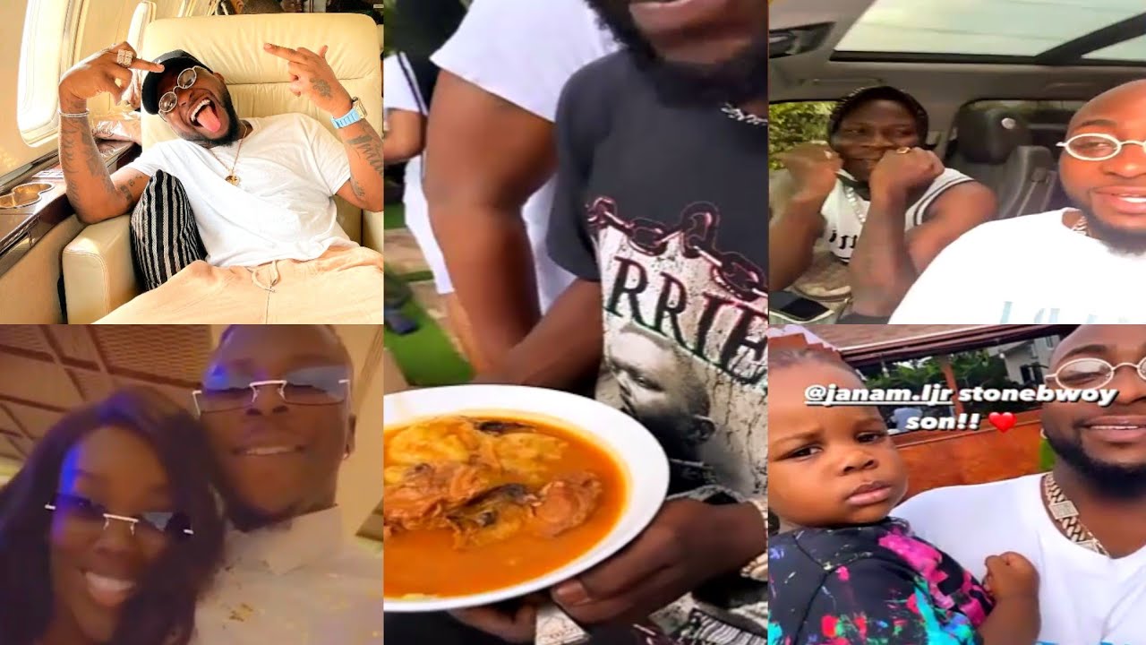 Stonebwoys wife Welcomes Davido home with Sweet Fufu, plays with the kids😍