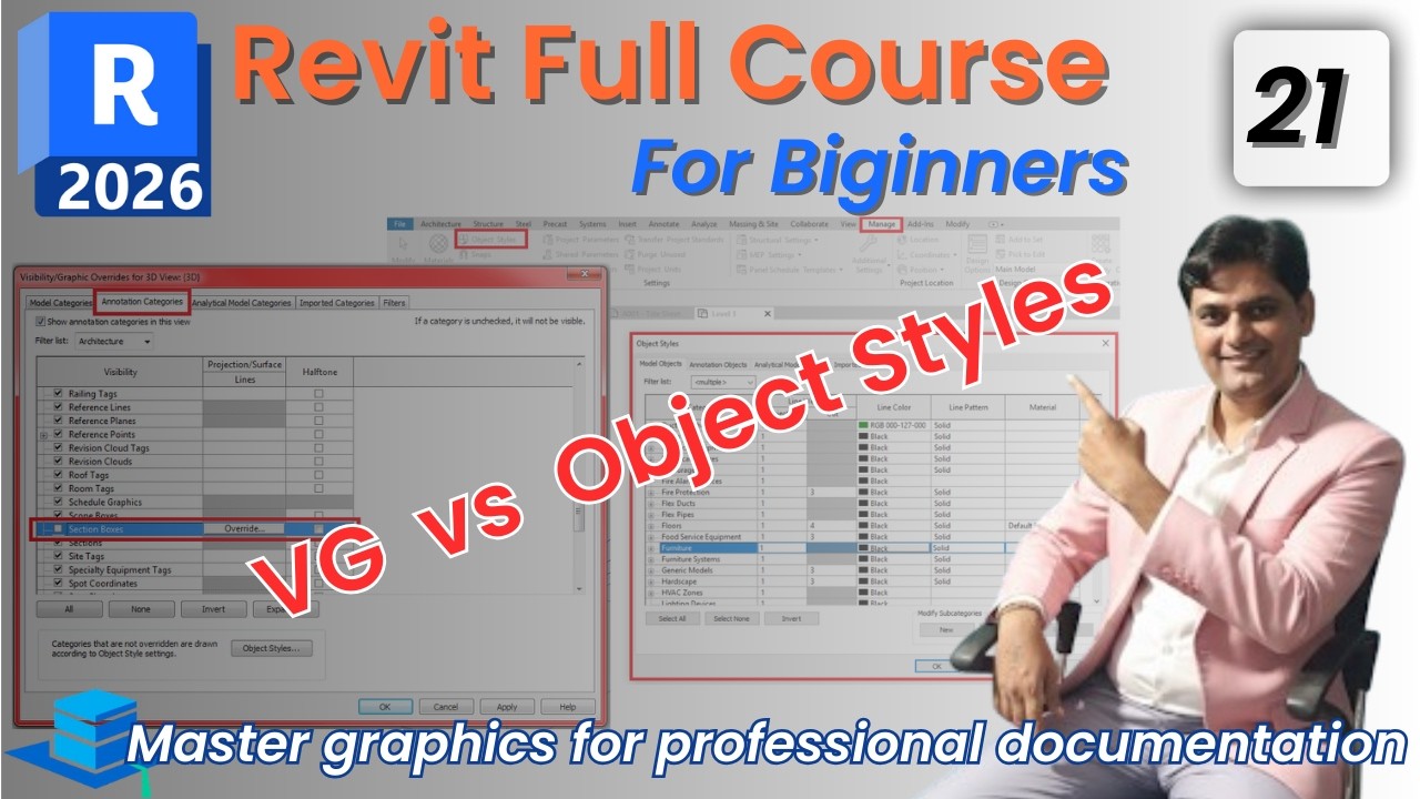 #21 Revit 2026 Tutorial for Beginners | Visibility/Graphics vs Object Styles | Differences, Uses
