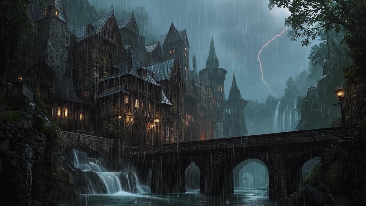 Achieve Tranquility with Rain In Medieval Fantasy Town 🏰 Soothe Your Soul with Rain Thunder