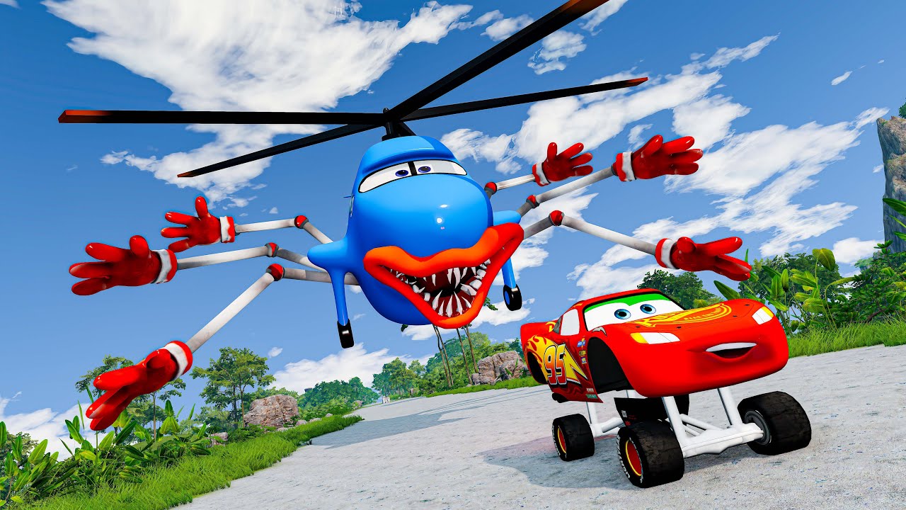 Epic battle between The Lightning McQueen Eater VS Dinoco Helicopter Eater BeamNG.Drive