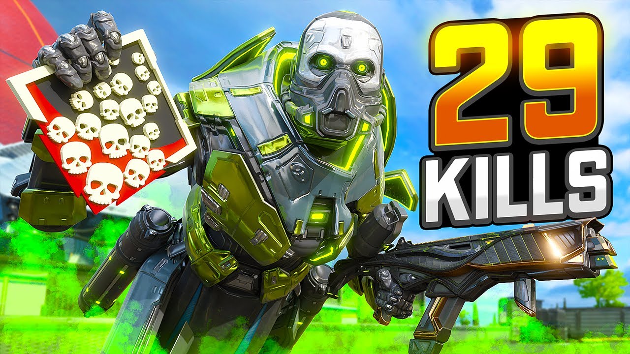 Безумные 29 убийств и 5600 урона у Caustic в Apex Legends.
