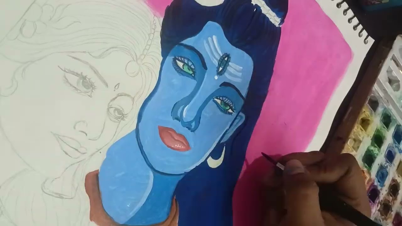 🕉️Shiv parwati beautiful drawing 🕉️ with water colour// step by step 💞