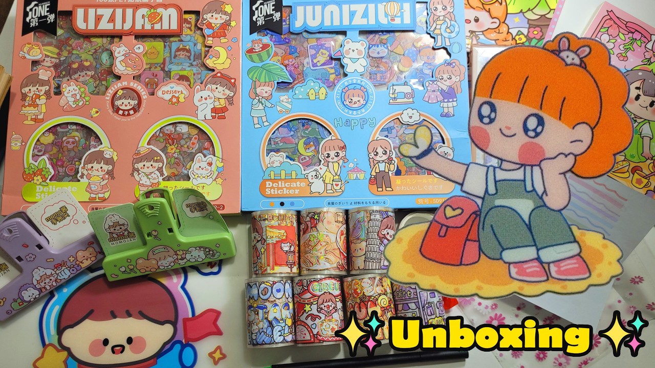 📦🎁 unboxing kawaii stationery stickers journal compilation #unbox #journal #stickerpack #washitape