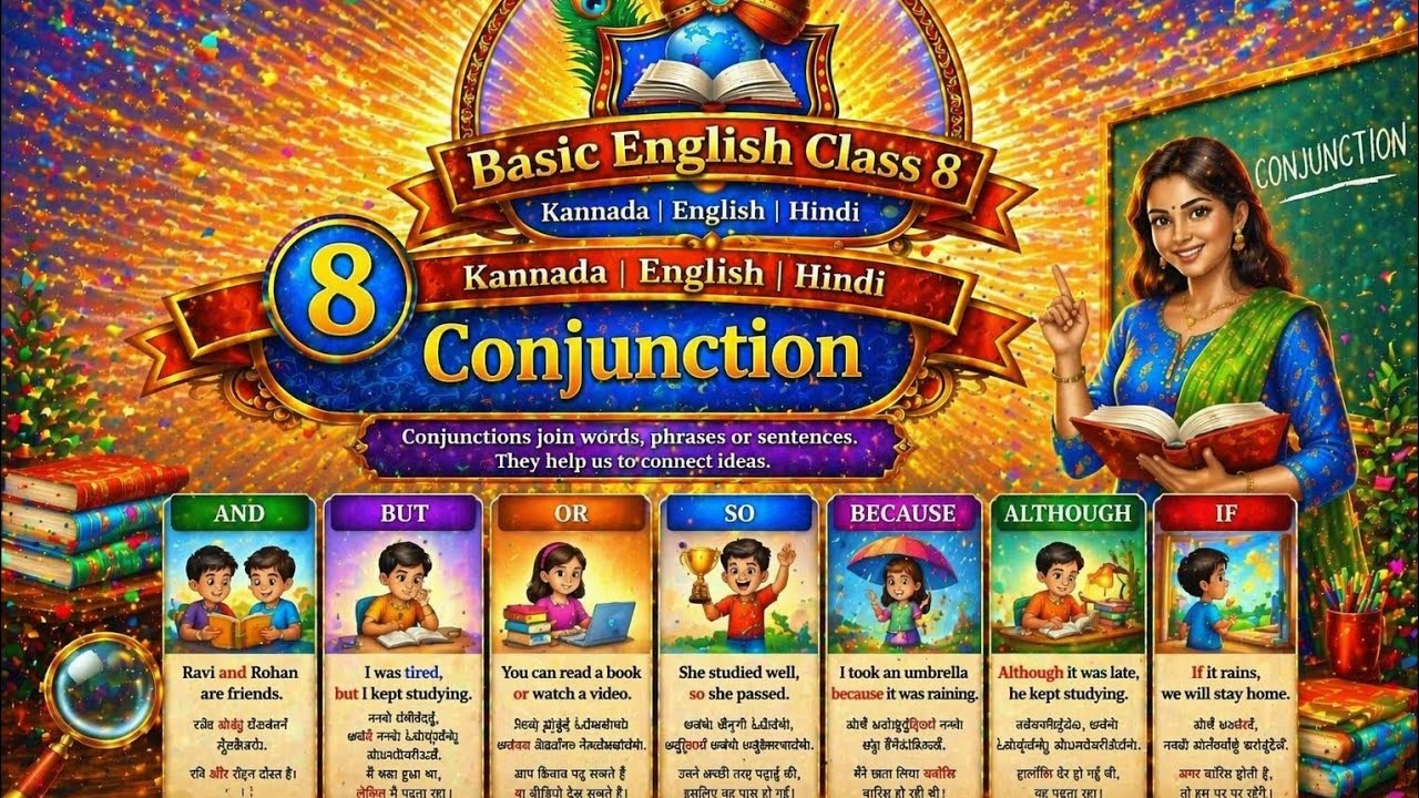 Spoken English Class 8MasterEnglish 4life | conjunction in kannada | English through Kannada & Hindi
