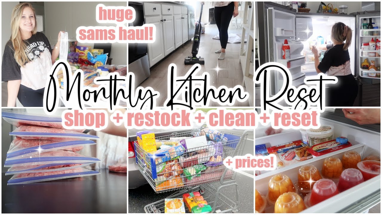 🍋 MONTHLY KITCHEN RESET // sams club shop with me + grocery haul + restock + clean