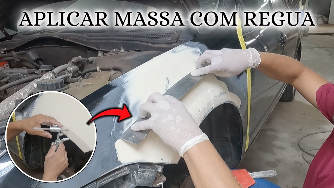 APLICAR MASSA com a REGUA e Fazer VINCO em para lama do carro na massa poliester e no PRIMER PU