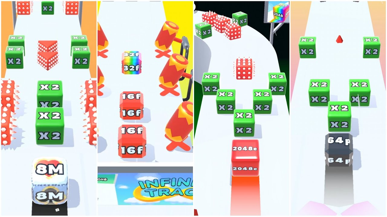 Jelly Run 2048 ULTIMATE Gameplay | 4 Shape Play Showdown! | 64M vs 64f vs 128g vs 128p Race