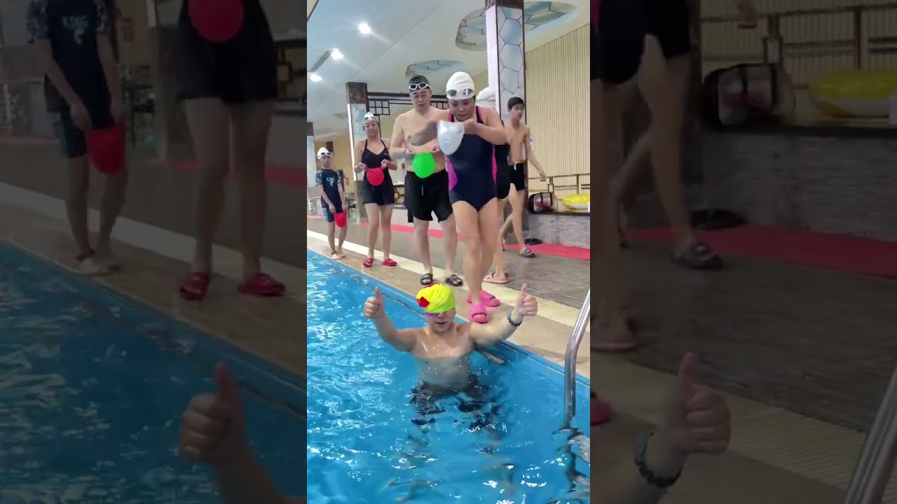 Poolside Masti Challenge! Bucket Balance Fun at the Pool😂 imming Squad Fun Moments #swimming #020