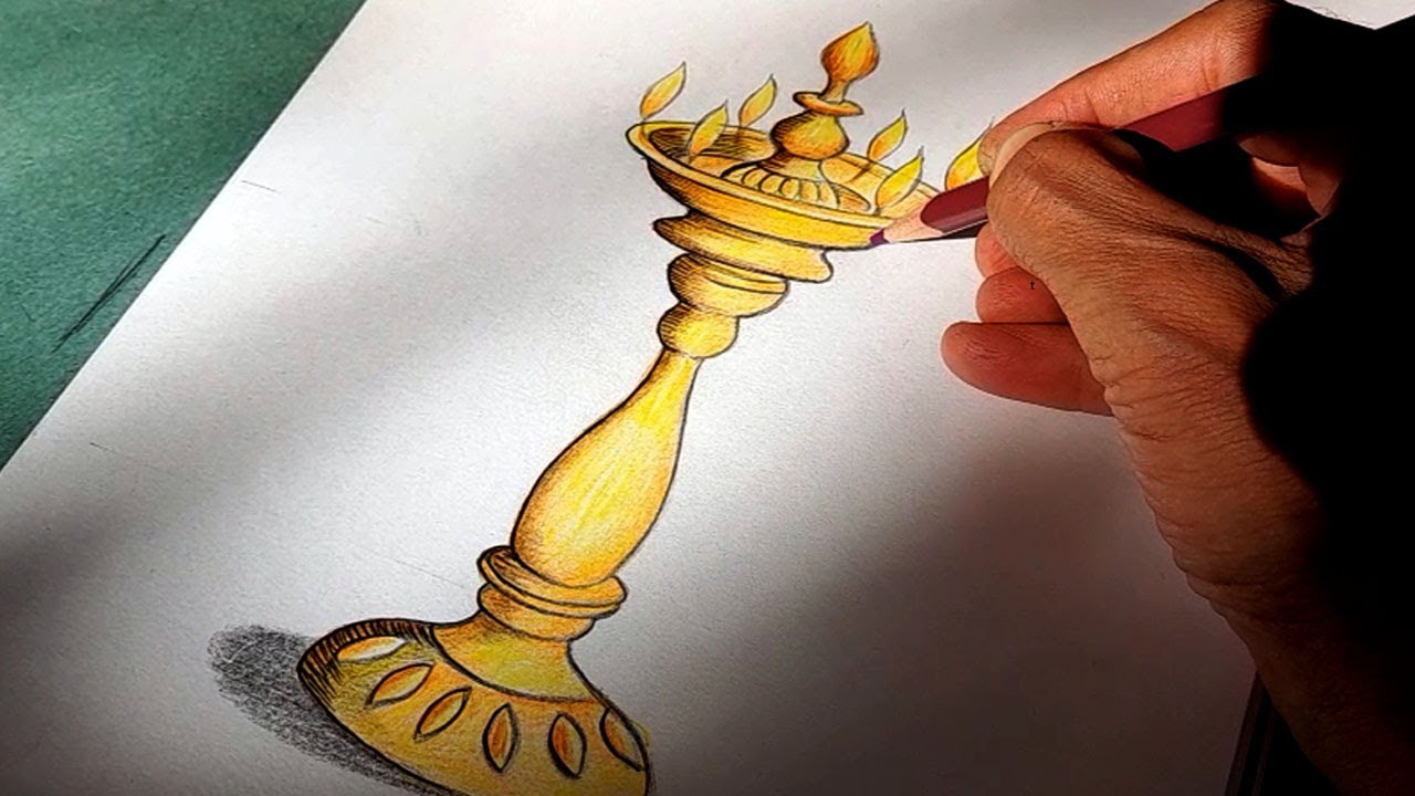 How to draw diwali candle kuthu vilakku for beginners step by step | Drawing tutorial