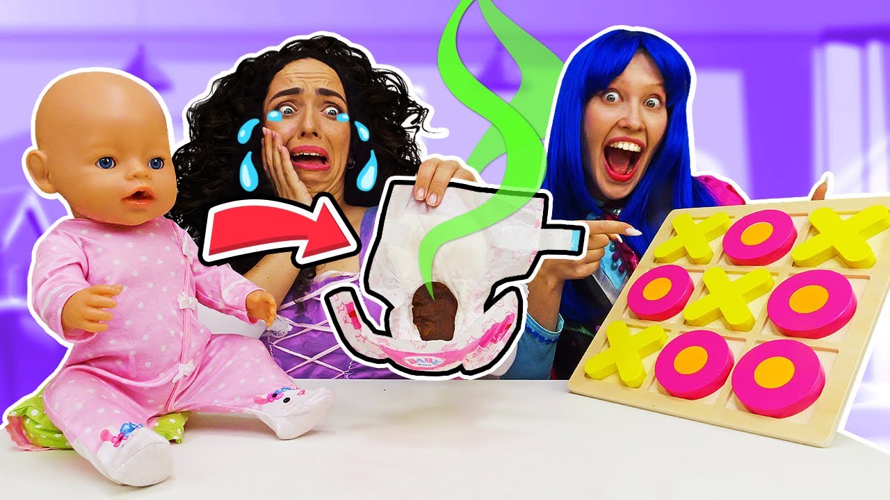 Who will play with the baby doll? Princesses can't decided who will change baby doll's diaper.