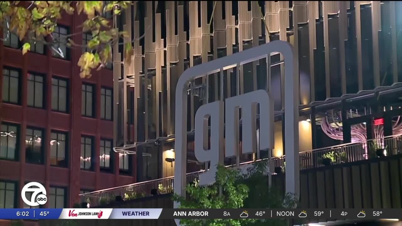 20-foot-tall General Motors sign installed on new HQ at Hudson's Detroit building