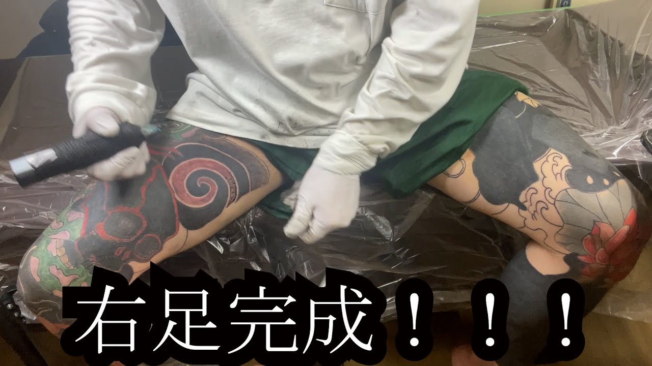 【刺青】独学彫師2年目　自彫りで右足完成しました。