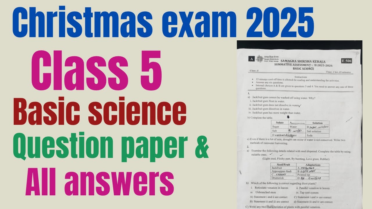 Class 5 Christmas exam basic science question paper and answers |schoollessons