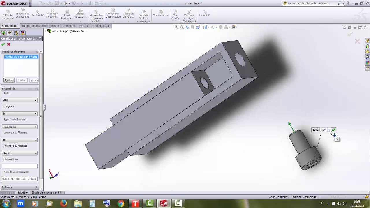 Assemblage de pièces sur solidworks