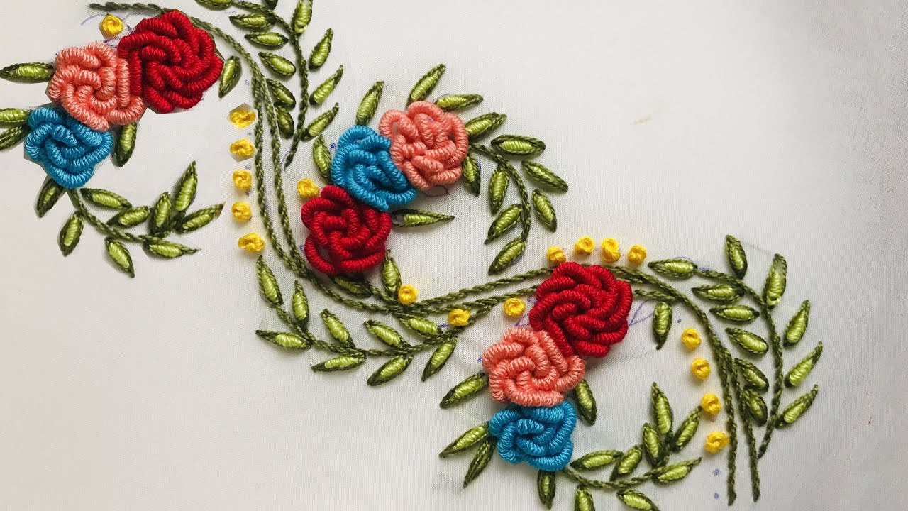Free Pattern And  Rose Border Embroidery - Embroidery For Towel - Kurti Embroidery - Hand Embroidery