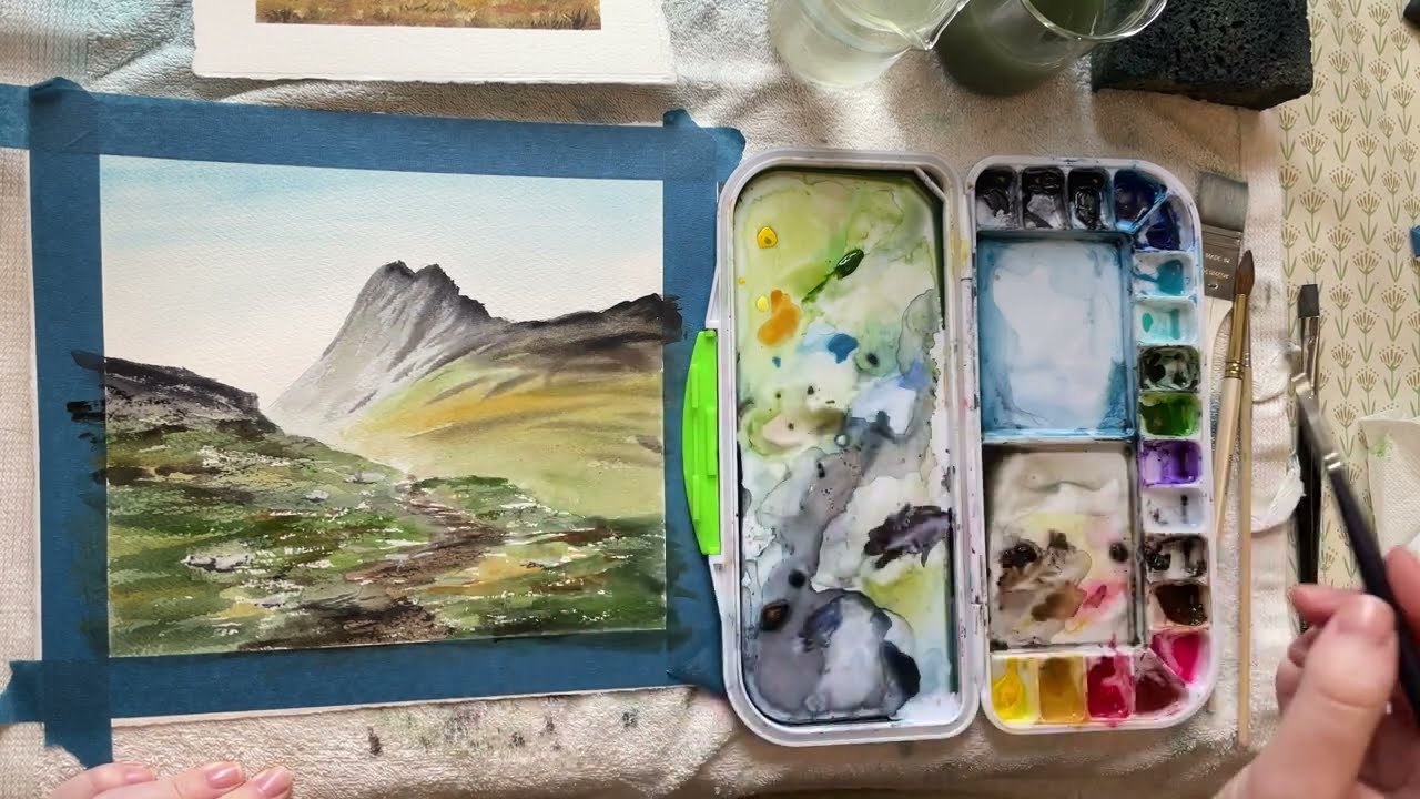 Måla landskap i akvarell fjäll berg