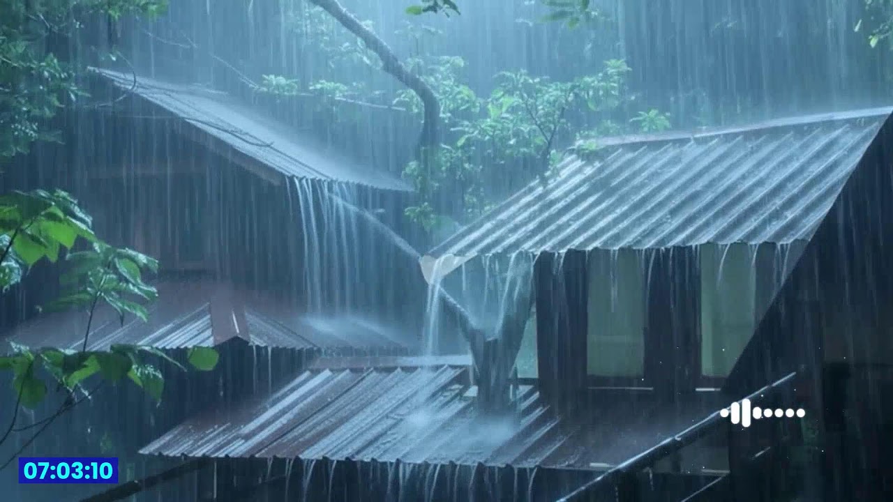 RAIN and THUNDER bedtime sounds - Rain on The Roof in the Foggy Forest - End Insomnia, Relax