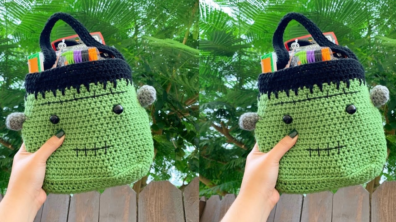 Crochet Frankenstein treat bag | beginner friendly