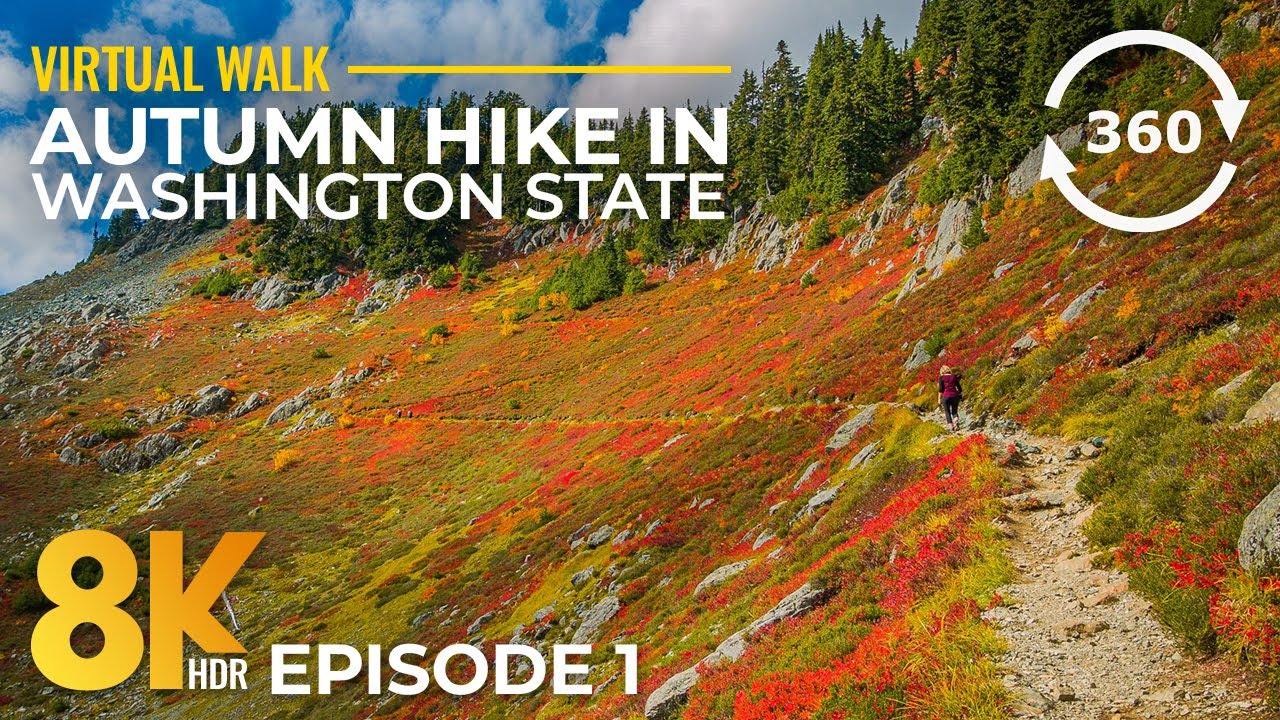 360&deg; VR Autumn Hike Trails in North Cascades NP - Chain Lakes & Table Mountain Trail - Nature Sounds