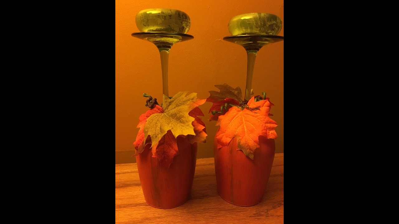 Elegant handpainted wine glass pumpkin tea light holders - Dollar Tree upcycle by Sherri Sherman